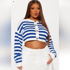 Fashion Nova She's Classy Striped Cardigan - Blue/combo Size 1X (NWOT)
